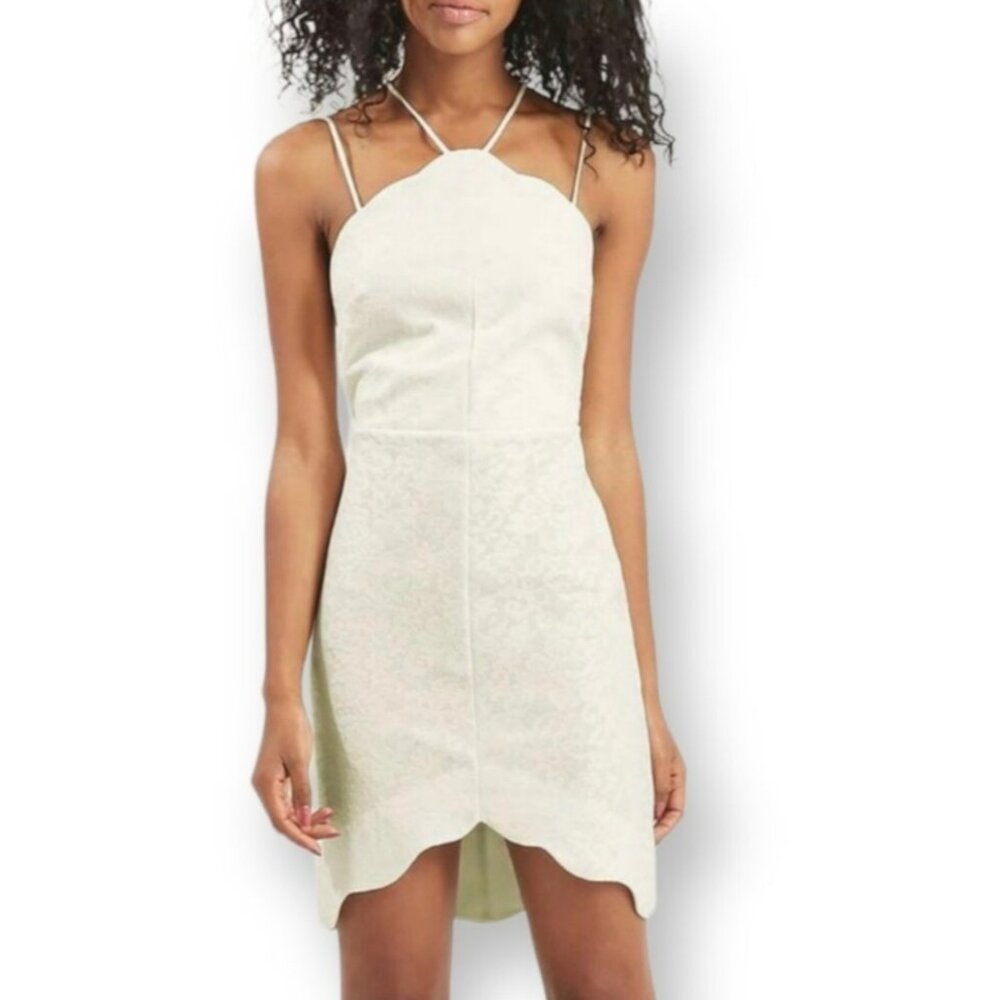 Topshop Off-White Lace Mini Dress Scalloped Hem Crisscross Back Size 10 NWT